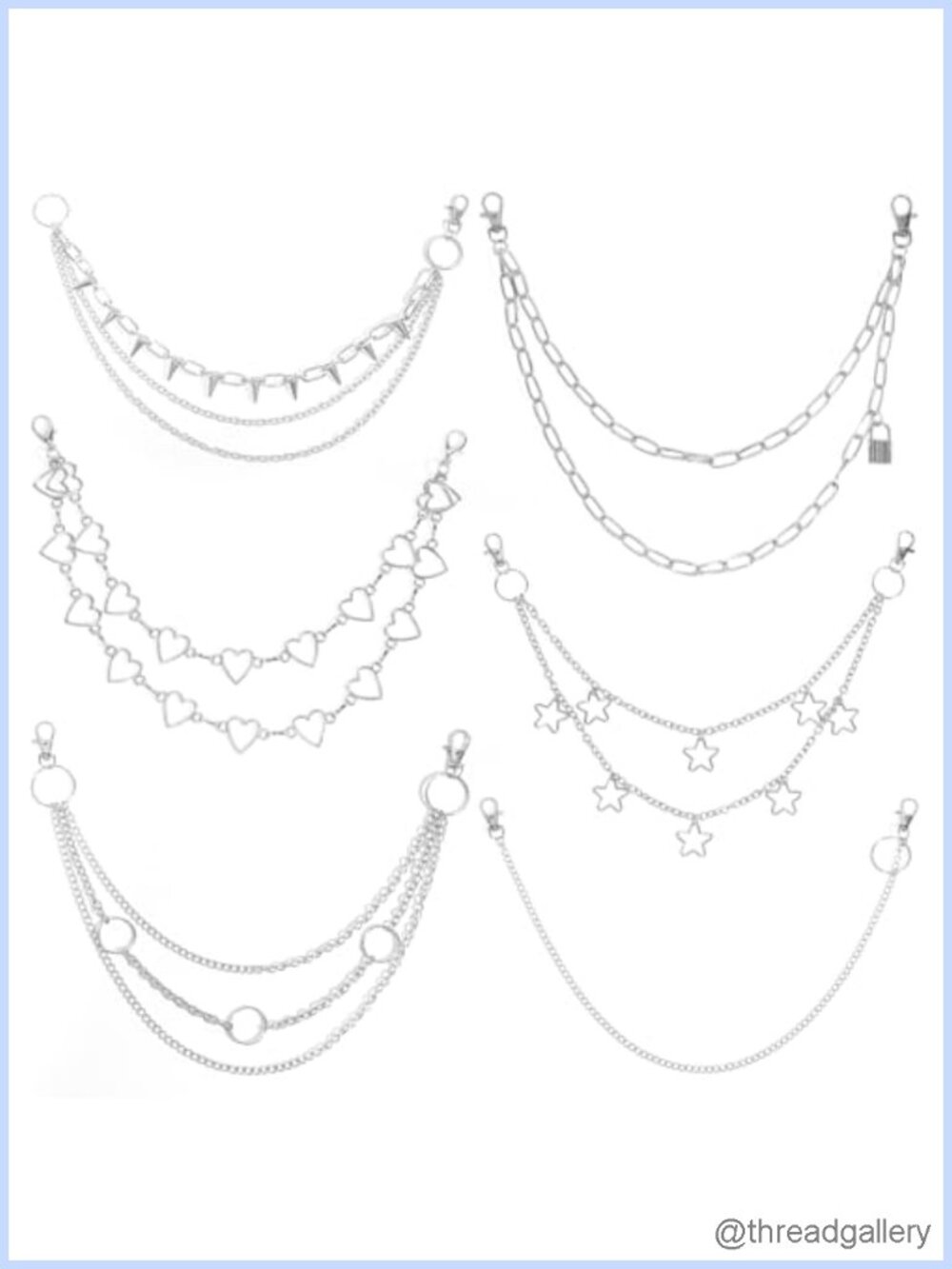 6pc Chain Belt Set Alloy Punk Goth Hip Hop Pants Chains Wallet Chain